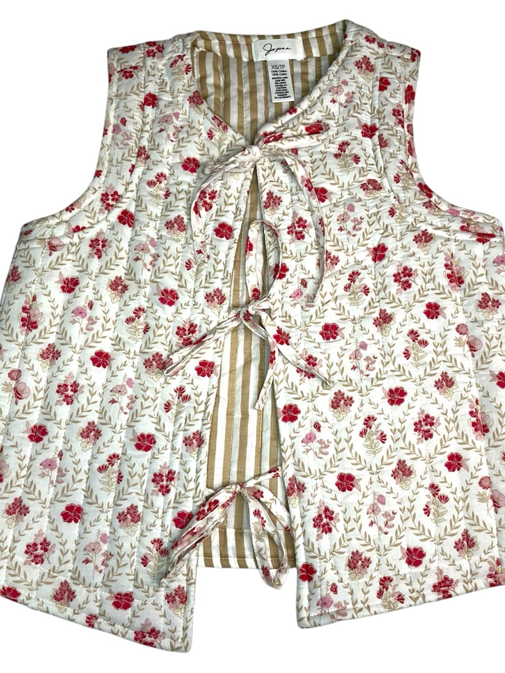 Japna Cream Floral Tie-Front Floral Vest XS